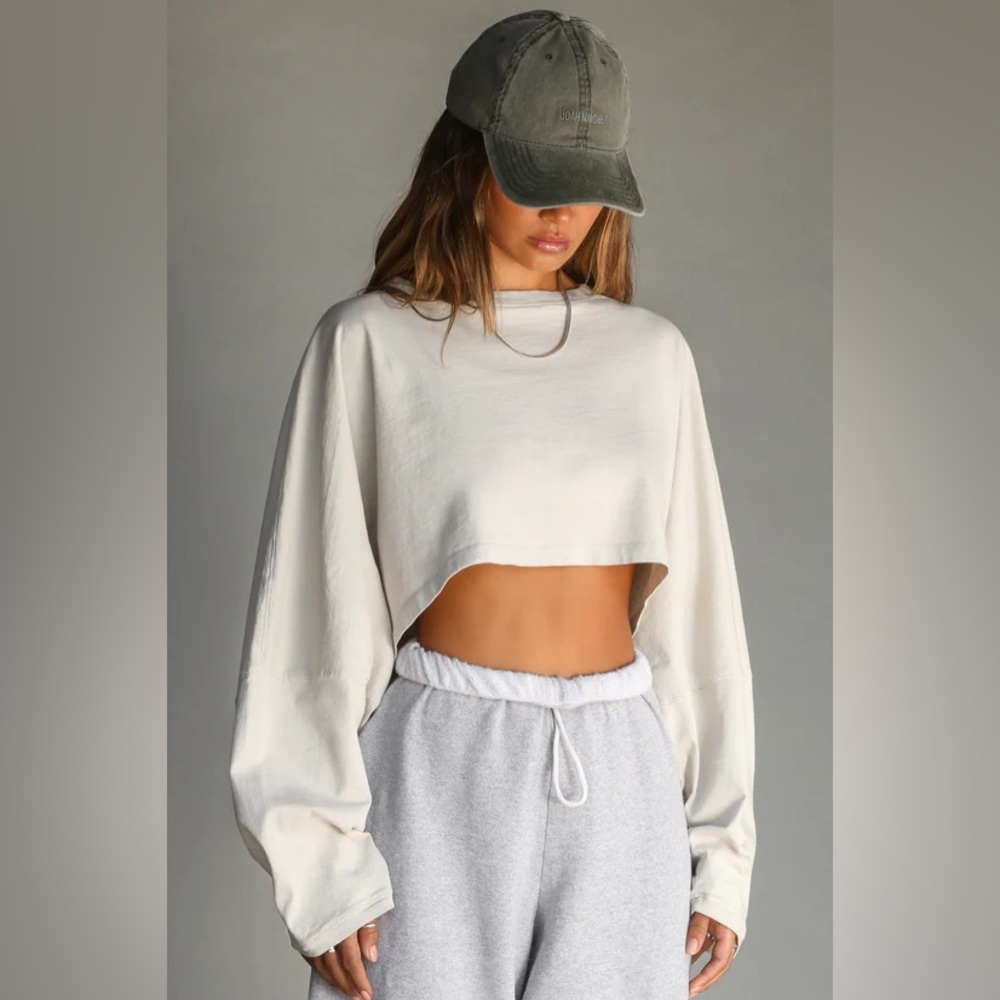 *NWT* JOAH BROWN SLOUCHY CROP LONG SLEEVE SIZE S/M FOG COTTON *NWT*